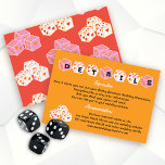 Invitation Las Vegas Mariage Funky Dice Détails Information<br><div class="desc">Mariage à Las Vegas Détails & Informations Cartes avec polices amusantes avec une ambiance rétro mod. Comprend de mignons dés funky dans les couleurs de rose, rouge, orange et très clair blanc crémeux. Parfait pour un mariage rapide ou une fête à Vegas ! Tous les termes peuvent être modifiés sauf...</div>