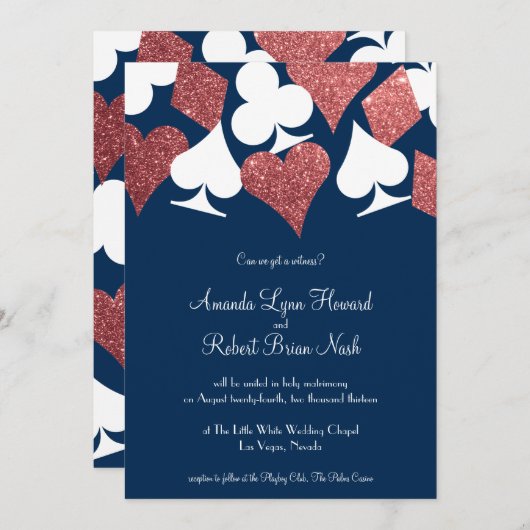Invitation Las Vegas Mariage Navy avec Parties scintillant Ro (Devant / Derrière)