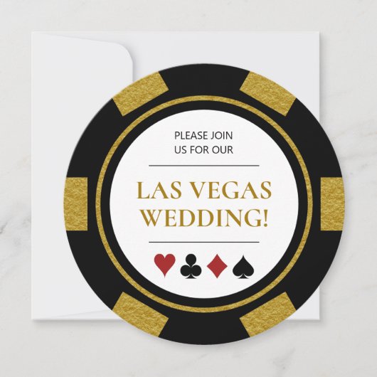 Invitation Las Vegas Mariage Poker Chip or noir blanc (Devant)