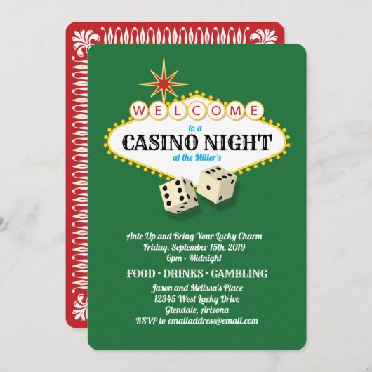 Invitation Las Vegas Marquee Casino Night Green (Devant / Derrière)
