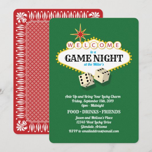 Invitation Las Vegas Marquise Game Night Green (Devant / Derrière)