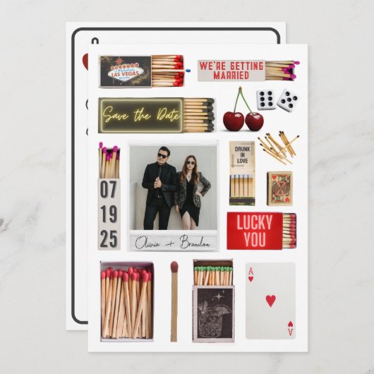 Invitation Las Vegas Matchbox Art Photo Wedding Enregistrer l (Devant / Derrière)