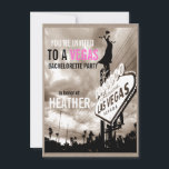 Invitation Las Vegas Modern Vintage Sepia Bachelorette Party<br><div class="desc">Inspiré par la demande d'un client. Moderne avec un look vintage et un peu dramatique comme le ciel du soir et avec une dame debout sur le panneau vegas :) Tout le texte par défaut peut être entièrement customisé avec vos propres mots pour répondre à vos besoins, et vous pouvez...</div>