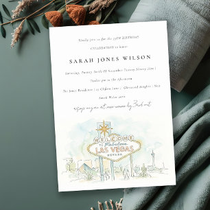 Invitation Las Vegas Nevada Aquarelle Paysage Anniversaire