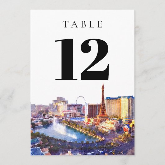 Invitation Las Vegas Nevada Watercolor Table Number (Devant)