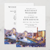Invitation Las Vegas Skyline Watercolor Birthday Weekend (Devant / Derrière)