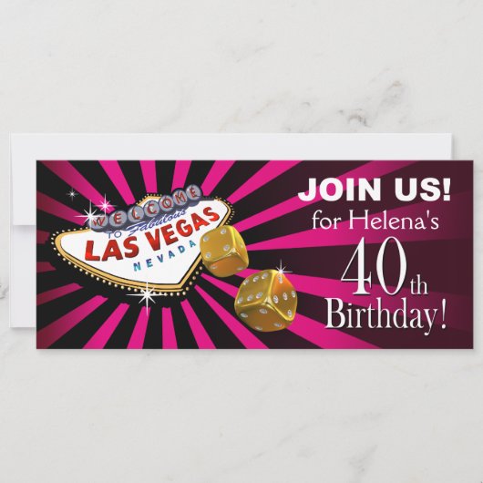 Invitation Las Vegas Starburst 40e anniversaire fuschia noir (Devant)
