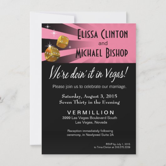 Invitation Las Vegas Starburst Mariage rose or noir (Dos)