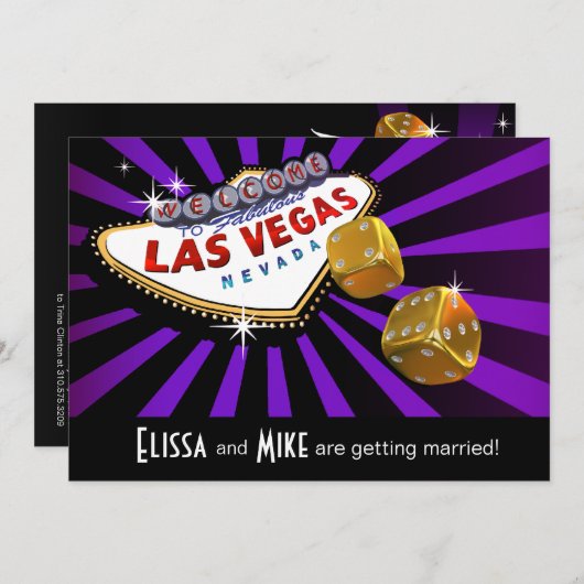 Invitation Las Vegas Starburst Mariage violet or noir (Devant / Derrière)