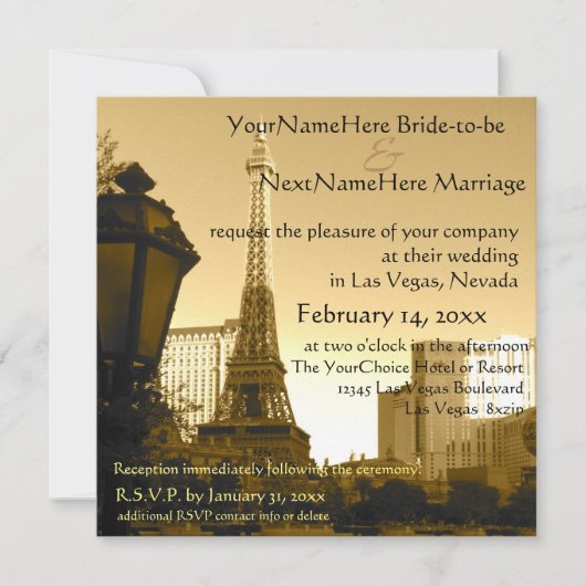 Invitation Las Vegas Tour Eiffel Paris Thème (Devant)