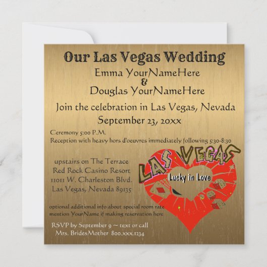 Invitation Las Vegas Wedding Gold (Devant)