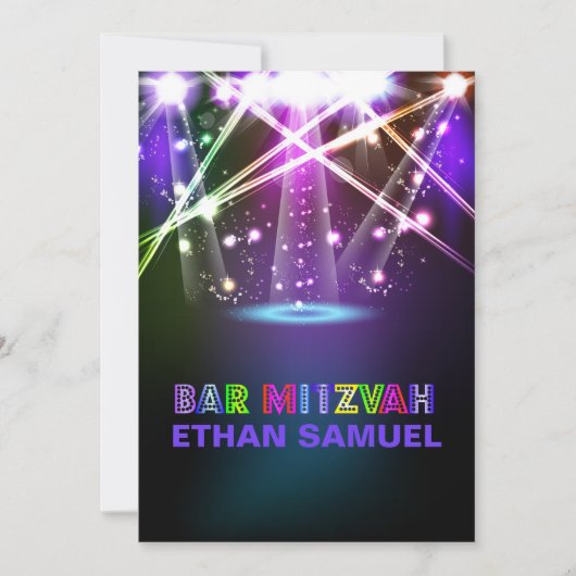 Invitation Laser PixDezines / néon lumières bar mitzvah (Devant)