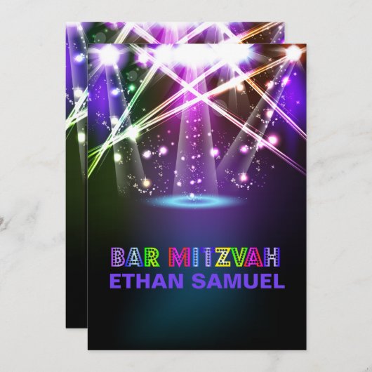 Invitation Laser PixDezines / néon lumières bar mitzvah (Devant / Derrière)