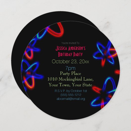 Invitation Laser rouge noir noir Lumières Nouvel Anniversaire (Devant / Derrière)