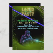 Invitation Laser Tag Birthday, Neon and Black (Devant / Derrière)