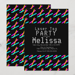 Invitation Laser Tag Néon Lumière Noire Fille de Fête
