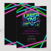 Invitation Laser Tag Rose Vert Bleu Fête d'anniversaire (Devant / Derrière)