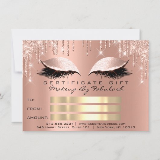 Invitation Lashes de luxe Rose Drips certificat maquillage ca (Devant)