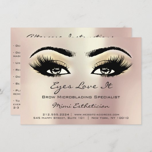 Invitation Lashes Prolongation Instructions d'après-soins Ros (Devant / Derrière)