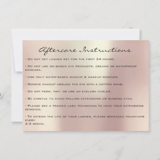 Invitation Lashes Prolongation Instructions d'après-soins Ros (Dos)