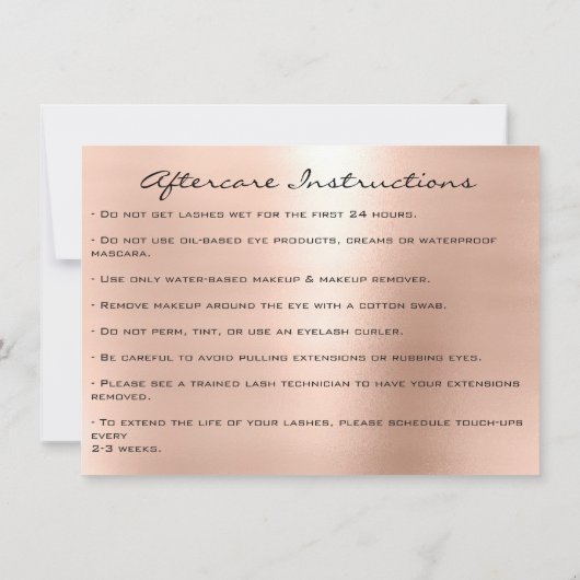 Invitation Lashes Prolongation Instructions de soins postérie (Dos)