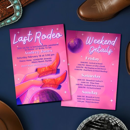 Invitation Last Rodeo - Disco Cowgirl Bachelorette Weekend