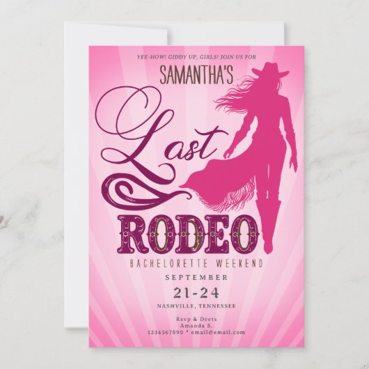 Invitation Last Rodeo Pink Cowgirl Nashville Bachelorette  (Devant)