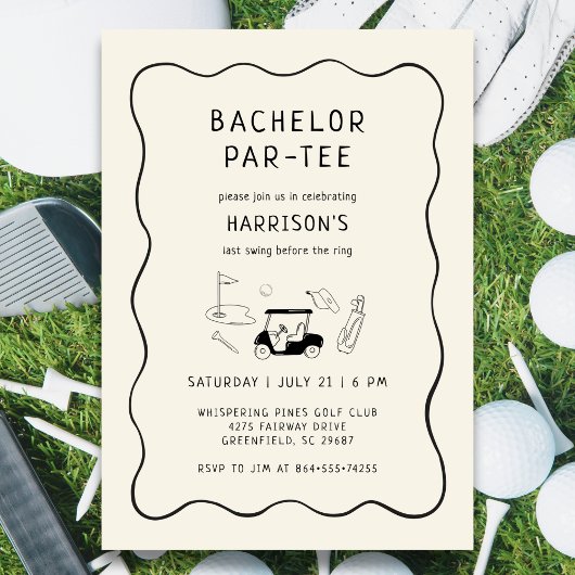Invitation Last Swing Golf Theme Bachelor Party Hand Drawn