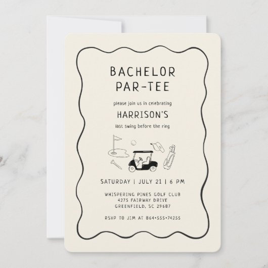 Invitation Last Swing Golf Theme Bachelor Party Hand Drawn  (Devant)