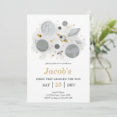 Invitation L'Astronaut Espace Premier Voyage Autour Du Soleil (Debout devant)