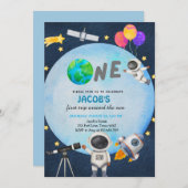 Invitation L'Astronaut Espace Premier Voyage Autour Du Soleil (Devant / Derrière)