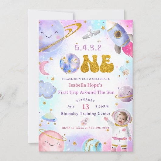 Invitation L'Astronaut Espace Premier Voyage Autour Du Soleil (Devant)