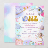 Invitation L'Astronaut Espace Premier Voyage Autour Du Soleil (Devant / Derrière)