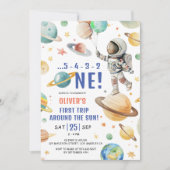 Invitation L'astronaute 1er anniversaire Premier voyage autou (Devant)