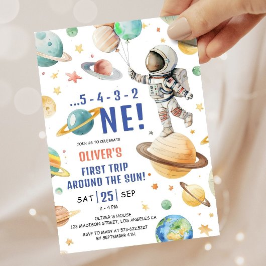 Invitation L'astronaute 1er anniversaire Premier voyage autou