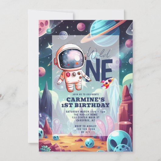 Invitation L'astronaute Alien de l'espace 1er anniversaire (Devant)