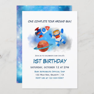 Invitation L'astronaute Baby Boy 1er anniversaire
