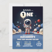 Invitation L'astronaute bleu hors de l'espace Premier anniver (Devant)