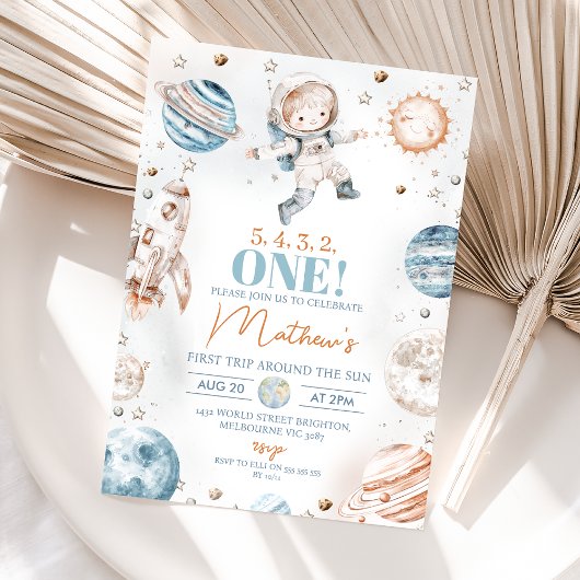 Invitation L'astronaute Blue Premier Voyage autour du soleil