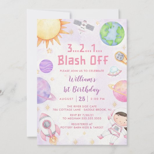 Invitation L'astronaute de l'espace 1er anniversaire (Devant)