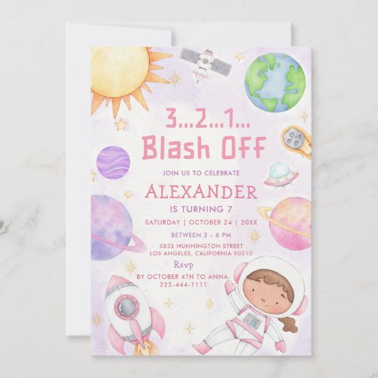 Invitation L'astronaute de l'espace à tout âge fête d'anniver (Devant)
