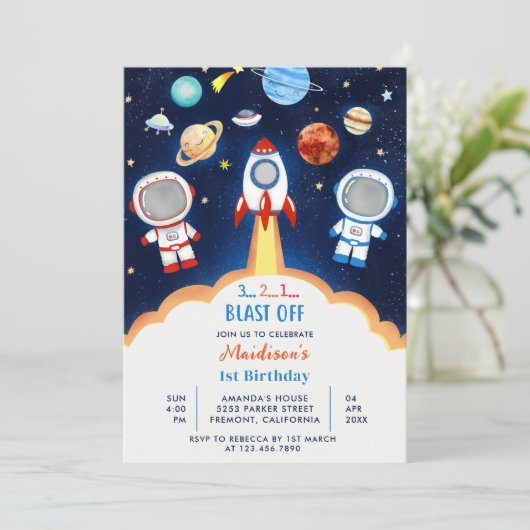 Invitation L'astronaute de l'espace à tout âge fête d'anniver (Debout devant)