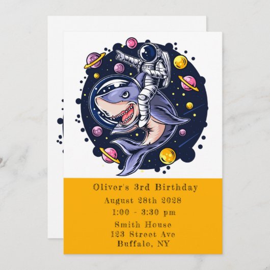 Invitation L'astronaute de requin Space Boy Fête d'anniversai (Devant / Derrière)