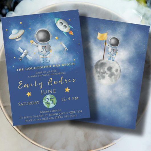 Invitation L'astronaute du Baby shower de l'espace Boquettes 