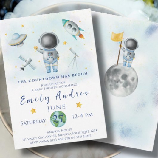 Invitation L'astronaute du Baby shower de l'espace Boquettes 