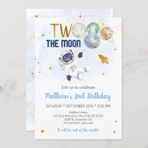 Invitation L'astronaute Espace Deux La Lune Anniversaire
