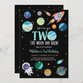 Invitation L'astronaute Espace Deux La Lune Anniversaire (Devant / Derrière)