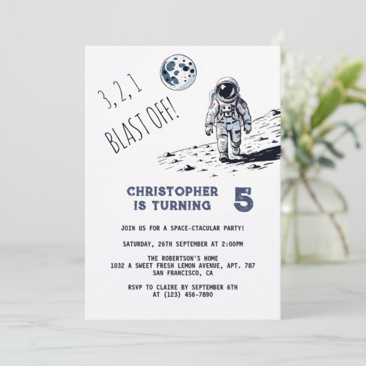 Invitation L'astronaute explose dans l'espace à tout âge Anni (Debout devant)