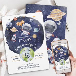 Invitation L'astronaute Galaxy personnalise la 1ère fête d'an