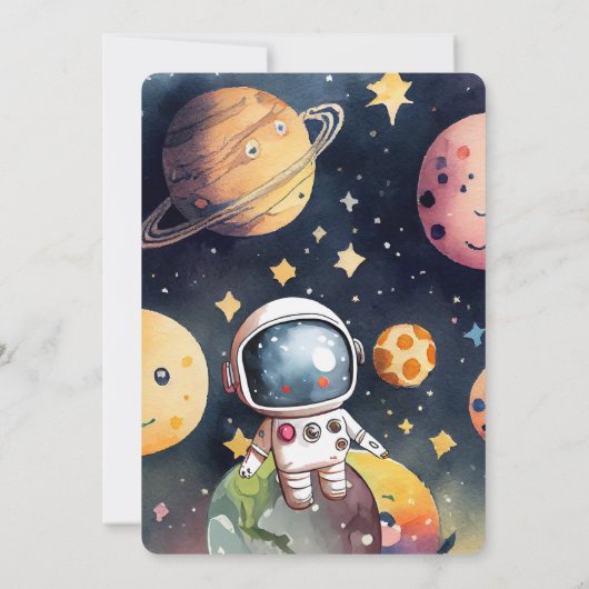 Invitation L'astronaute Planètes spatiales garçon 1er anniver (Dos)
